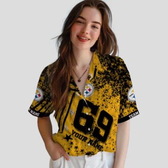 Custom Pittsburgh Steelers Aloha Hawaiian Shirt, Gold Star Stripes Summer Outfit