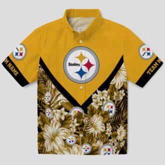 Custom Pittsburgh Steelers Aloha Shirt, Gold Chevron Floral NFL Hawaiian Shirt