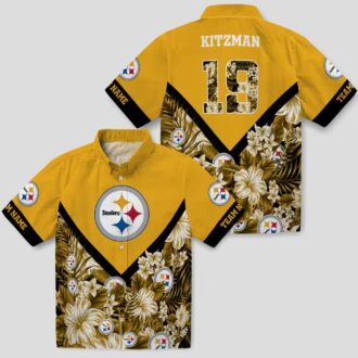 Custom Pittsburgh Steelers Aloha Shirt, Gold Chevron Floral NFL Hawaiian Shirt