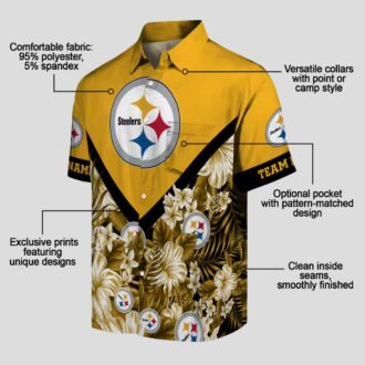 Custom Pittsburgh Steelers Aloha Shirt, Gold Chevron Floral NFL Hawaiian Shirt