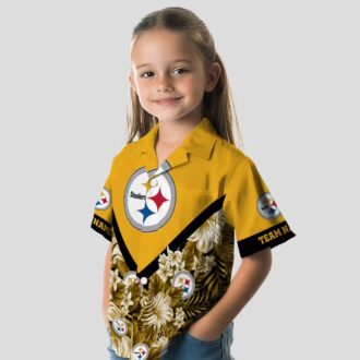 Custom Pittsburgh Steelers Aloha Shirt, Gold Chevron Floral NFL Hawaiian Shirt