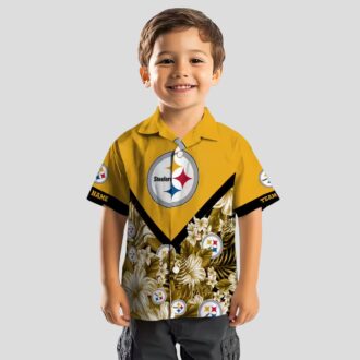 Custom Pittsburgh Steelers Aloha Shirt, Gold Chevron Floral NFL Hawaiian Shirt