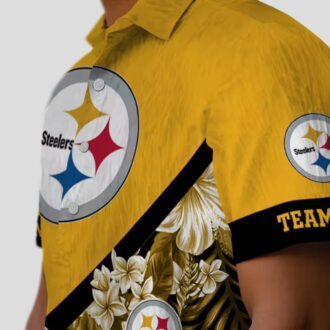 Custom Pittsburgh Steelers Aloha Shirt, Gold Chevron Floral NFL Hawaiian Shirt