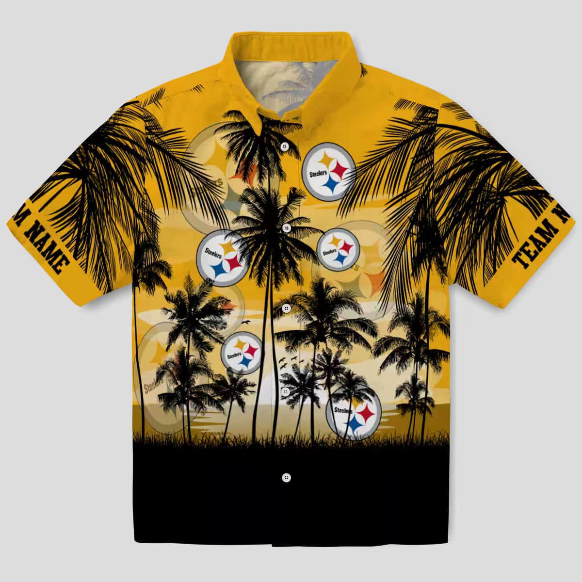 Custom Pittsburgh Steelers Sunset Beach Shirt, Black & Gold Hawaiian Shirt for NFL Fans