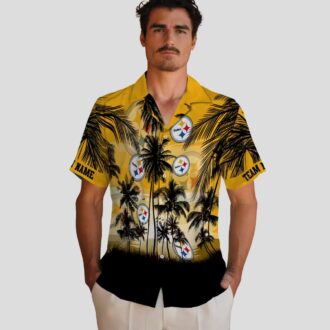 Custom Pittsburgh Steelers Sunset Beach Shirt, Black & Gold Hawaiian Shirt for NFL Fans
