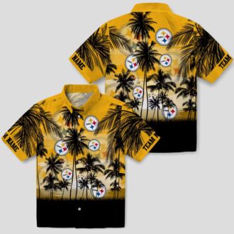 Custom Pittsburgh Steelers Sunset Beach Shirt, Black & Gold Hawaiian Shirt for NFL Fans