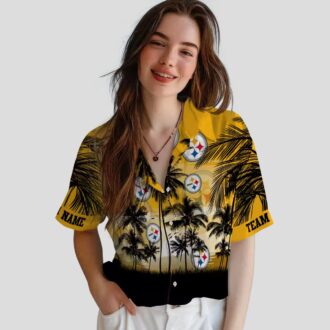 Custom Pittsburgh Steelers Sunset Beach Shirt, Black & Gold Hawaiian Shirt for NFL Fans