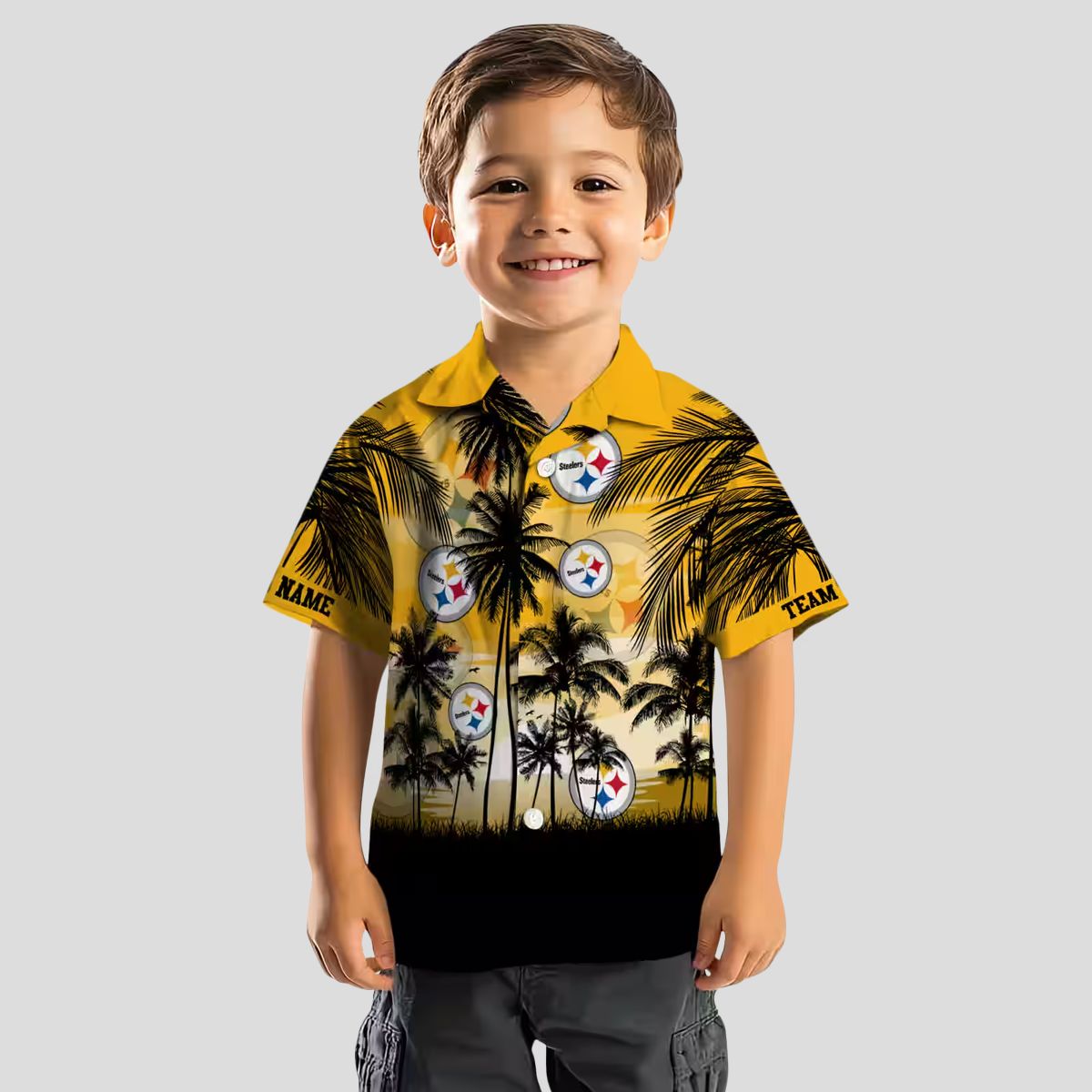 Custom Pittsburgh Steelers Sunset Beach Shirt, Black & Gold Hawaiian Shirt for NFL Fans