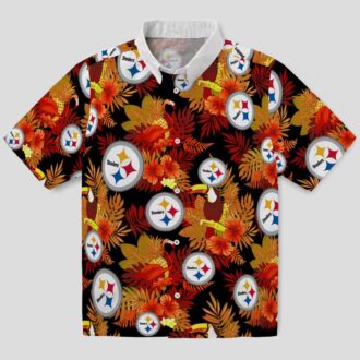Gold Red Pittsburgh Steelers Hawaiian Shirt, Floral Toucan Aloha Button Up Shirt