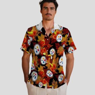Gold Red Pittsburgh Steelers Hawaiian Shirt, Floral Toucan Aloha Button Up Shirt