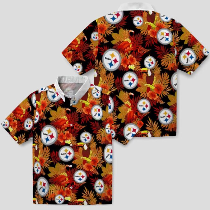 Gold Red Pittsburgh Steelers Hawaiian Shirt, Floral Toucan Aloha Button Up Shirt