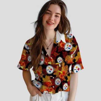 Gold Red Pittsburgh Steelers Hawaiian Shirt, Floral Toucan Aloha Button Up Shirt
