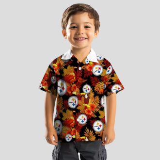 Gold Red Pittsburgh Steelers Hawaiian Shirt, Floral Toucan Aloha Button Up Shirt