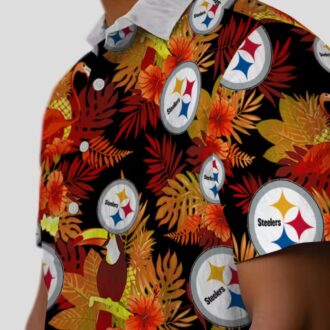 Gold Red Pittsburgh Steelers Hawaiian Shirt, Floral Toucan Aloha Button Up Shirt