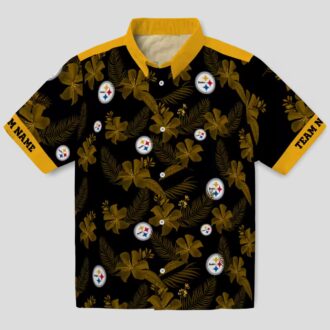 NFL Fans Steelers Aloha Hawaiian Shirt - Black Tropical Botanical Print for Beach Trips