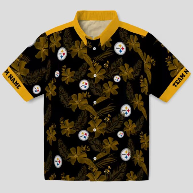 NFL Fans Steelers Aloha Hawaiian Shirt - Black Tropical Botanical Print for Beach Trips