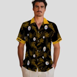 NFL Fans Steelers Aloha Hawaiian Shirt - Black Tropical Botanical Print for Beach Trips