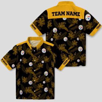 NFL Fans Steelers Aloha Hawaiian Shirt - Black Tropical Botanical Print for Beach Trips
