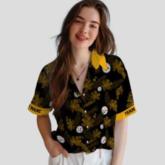 NFL Fans Steelers Aloha Hawaiian Shirt - Black Tropical Botanical Print for Beach Trips
