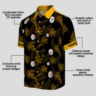 NFL Fans Steelers Aloha Hawaiian Shirt - Black Tropical Botanical Print for Beach Trips