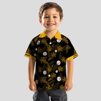 NFL Fans Steelers Aloha Hawaiian Shirt - Black Tropical Botanical Print for Beach Trips