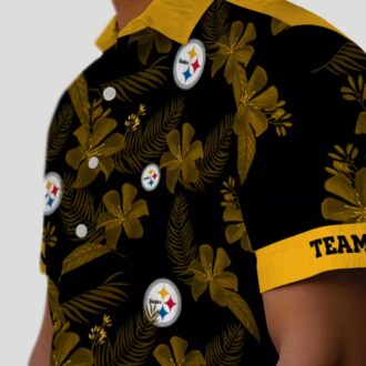 NFL Fans Steelers Aloha Hawaiian Shirt - Black Tropical Botanical Print for Beach Trips