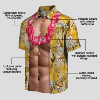 NFL Fans Steelers Chest Illusion Hawaiian Shirt, Gold Tropical Game Day Outfit