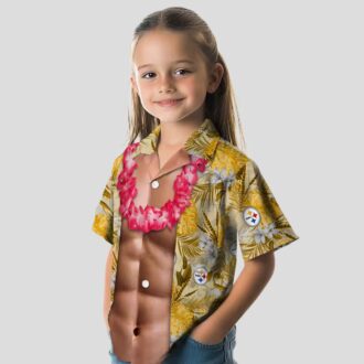 NFL Fans Steelers Chest Illusion Hawaiian Shirt, Gold Tropical Game Day Outfit