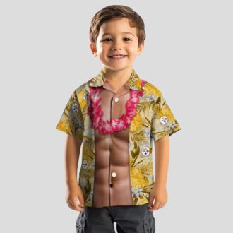 NFL Fans Steelers Chest Illusion Hawaiian Shirt, Gold Tropical Game Day Outfit