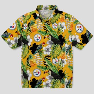 NFL Pittsburgh Steelers Gold Hawaiian Shirt, Hibiscus Toucan Summer Beach Shirt