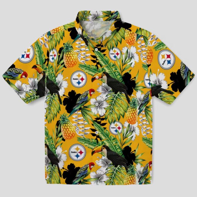 NFL Pittsburgh Steelers Gold Hawaiian Shirt, Hibiscus Toucan Summer Beach Shirt