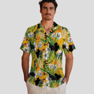 NFL Pittsburgh Steelers Gold Hawaiian Shirt, Hibiscus Toucan Summer Beach Shirt