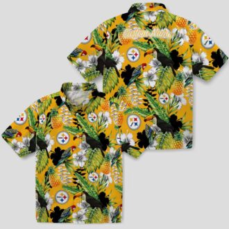 NFL Pittsburgh Steelers Gold Hawaiian Shirt, Hibiscus Toucan Summer Beach Shirt