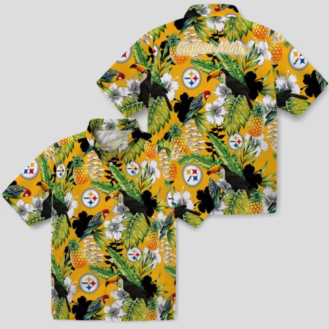 NFL Pittsburgh Steelers Gold Hawaiian Shirt, Hibiscus Toucan Summer Beach Shirt