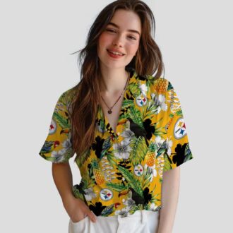 NFL Pittsburgh Steelers Gold Hawaiian Shirt, Hibiscus Toucan Summer Beach Shirt
