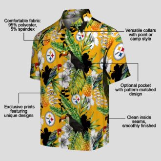 NFL Pittsburgh Steelers Gold Hawaiian Shirt, Hibiscus Toucan Summer Beach Shirt