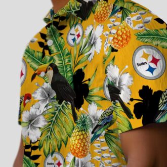 NFL Pittsburgh Steelers Gold Hawaiian Shirt, Hibiscus Toucan Summer Beach Shirt
