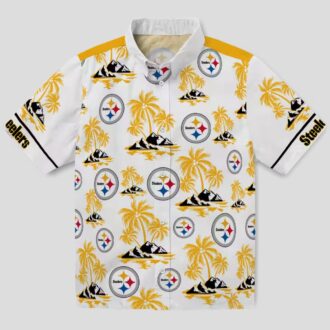 NFL Pittsburgh Steelers Palm Island Hawaiian Shirt - Gold & White Floral Print Outfit