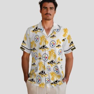 NFL Pittsburgh Steelers Palm Island Hawaiian Shirt - Gold & White Floral Print Outfit