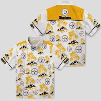NFL Pittsburgh Steelers Palm Island Hawaiian Shirt - Gold & White Floral Print Outfit