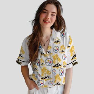NFL Pittsburgh Steelers Palm Island Hawaiian Shirt - Gold & White Floral Print Outfit