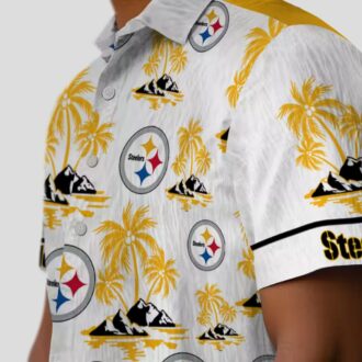 NFL Pittsburgh Steelers Palm Island Hawaiian Shirt - Gold & White Floral Print Outfit