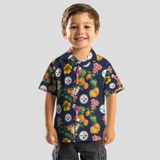 NFL Pittsburgh Steelers Tropical Aloha Shirt - Hibiscus & Fruit Navy Blue Beachwear