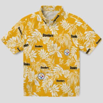 NFL Pittsburgh Steelers Tropical Leaf Hawaiian Shirt, Gold & White Beachwear for Men & Women
