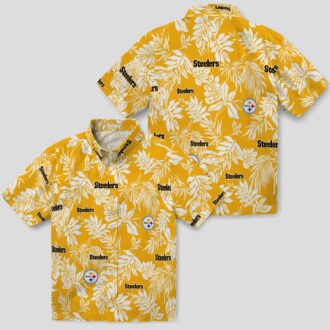NFL Pittsburgh Steelers Tropical Leaf Hawaiian Shirt, Gold & White Beachwear for Men & Women