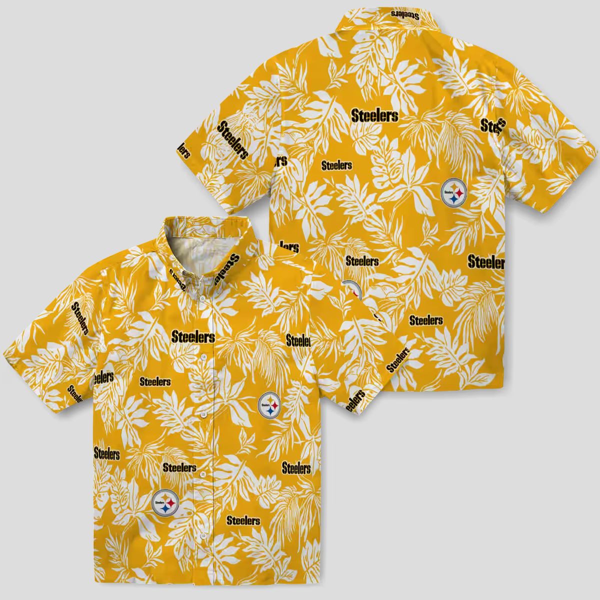 NFL Pittsburgh Steelers Tropical Leaf Hawaiian Shirt, Gold & White Beachwear for Men & Women