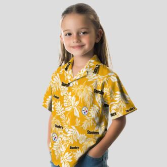 NFL Pittsburgh Steelers Tropical Leaf Hawaiian Shirt, Gold & White Beachwear for Men & Women