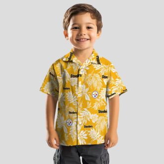 NFL Pittsburgh Steelers Tropical Leaf Hawaiian Shirt, Gold & White Beachwear for Men & Women