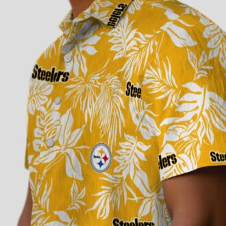 NFL Pittsburgh Steelers Tropical Leaf Hawaiian Shirt, Gold & White Beachwear for Men & Women