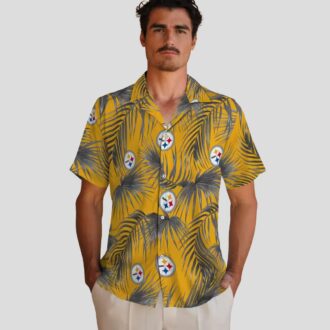 NFL Steelers Leafy Palms Hawaiian Shirt, Tropical Beach Vacation Outfit
